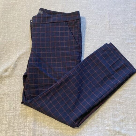 Limited Size 12 Womens Red Blue Checked Tapered Leg Work Pant Classic - Picture 1 of 5